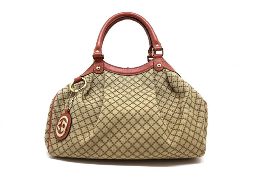 Gucci bag handbag canvas calfskin Diamante Beige Cream pink
